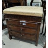 A mahogany piano stool with box seat and 3 music drawers; a Victorian mahogany dressing table mirror