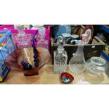 Three glass decanters etc