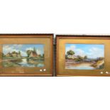 C Harley: pair or rural scenes, watercolours, signed, 28 x 42 cm; a watercolour of a liner, dated