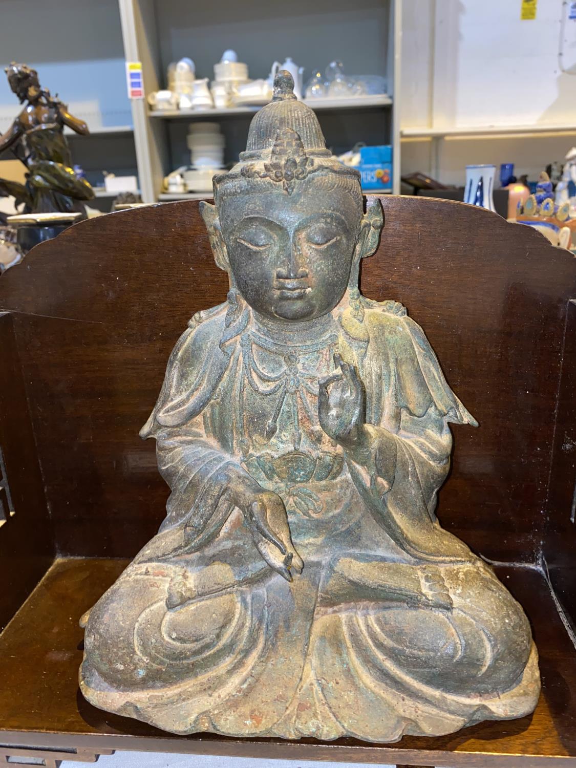 A Chinese cast metal figure of a Buddha seated in Lotus position, height 31cm (interior filled); 2 - Image 4 of 4