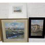 Mabel Winifred Cottee: River estuary with cottages, watercolour, signed, 35 x 40cm, framed and