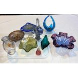 A selection of various coloured studio glass ware