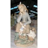 A Lladro group: seated girl with doll and basket