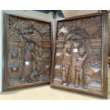 A 19th century pair of carved oak panels depicting Adam & Eve, and Abraham on the point of