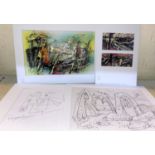 David Wilde: "The Somme 1916, Gas Attack" mixed media oil, pen on card, abstract scene signed
