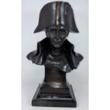 A modern head and shoulders bronze bust of Napoleon, on grey marble base, height 37cm