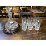 A Royal Doulton Ships decanter and base and a set of four tumblers