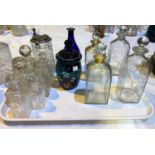 Two Georgian pairs of liqueur decanters (1 stopper matched); other glassware