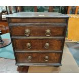 A small 18th century oak box with hinged lid, side handles and 3 false drawer fascia, length 47cm