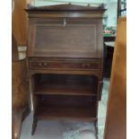 An early 20th Century inlaid mahogany bureau with single drawer and open shelves below