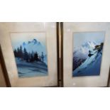 Oscar Droege: woodcuts painted in colours, Alpine scenes, signed in pencil, 36 x 24 cm, uniformly