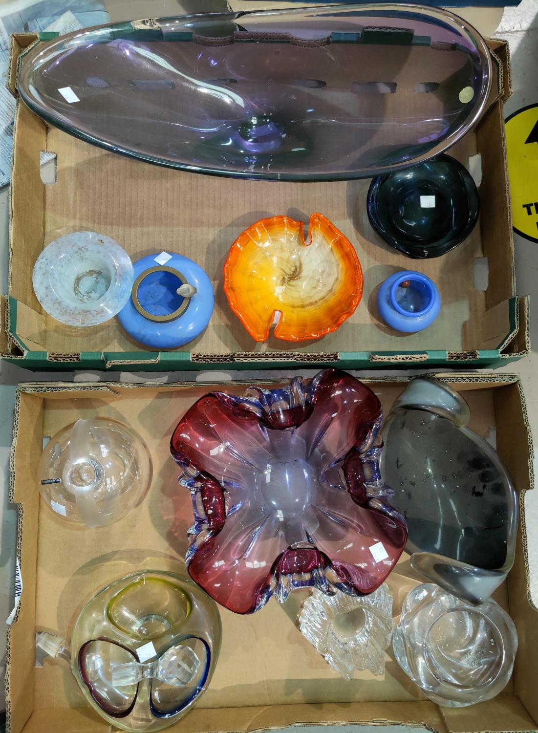 A selection of coloured glassware