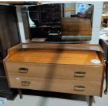 A mid century walnut dressing table with 2 drawers