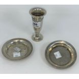 A small silver vase; a silver ring tree; silver top bottles; etc., various dates; 2 Middle Eastern