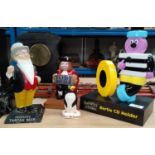 4 advertising mascots - a Carltonware Guinness penguin, Toby Bitter Youngers and Bertie Bassett