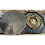 An Indian table with brass top; a Titanic lifeboat clock