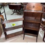 An oak Art Deco book/magazine rack and 3 height wall shelf, 62 cm