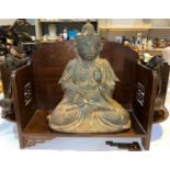 A Chinese cast metal figure of a Buddha seated in Lotus position, height 31cm (interior filled); 2