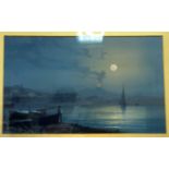 19th Century Neapolitan School: View across the bay of Naples at full moon, gouache, 28 x 45 cm,