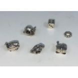 A selection of 6 silver Pandora charms