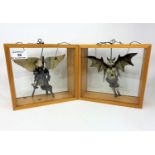An Italian pair of unusual grotesque puppets in individual display cases