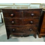 A late Georgian mahogany bow front chest of 2 short and 2 long drawers, 90 cm