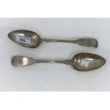 A Georgian pair of hallmarked silver tablespoons, fiddle pattern, London 1823, monogrammed, 5 oz