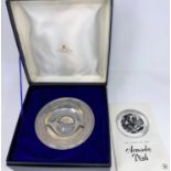 A hallmarked silver "Armada" dish, inscribed, boxed, London 1979, 5.5 oz