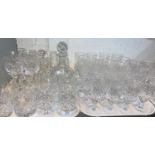 A large part suite of Royal Doulton Georgian glasses, including decanters, Champagne glasses etc