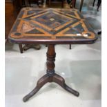 A Victorian tripod occasional table with parquetry inlaid square top, 42 cm; 2 1930's 3 height