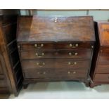 A Georgian crossbanded mahogany bureau with fall front fitted interior, 3 long and 2 short drawers