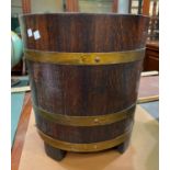 A brass bound oak log bucket, height 38 cm