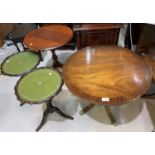 A reproduction mahogany occasional table with circular top and pedestal base; a similar table; 2
