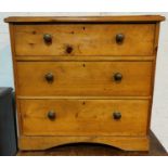A natural pine chest of 3 drawers, 74 cm