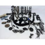A large selection of jet and French jet necklaces and brooches.