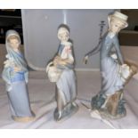 2 Lladro groups - girl with parasol; girl with hen 28 & 24cm