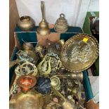 3 brass table bells and other brassware