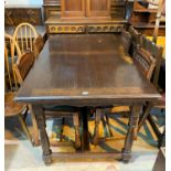 A modern refectory dining table and a 1930's oak sideboard with double cupboard and two drawers