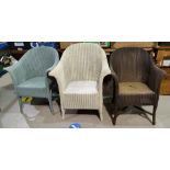 Three Lloyd Loom style arm chairs various colours