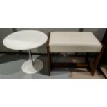 A Bagasse white composition circular pedestal table chrome column 51cm diameter and a dressing stool
