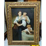 20th Century School: 2 young women and a boy in the 18th century manner, oil, unsigned, 89 x 59