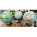 Three vintage terrestrial globes