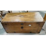 A brass bound military style camphor wooden chest