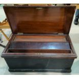 A Victorian stained pine tool chest with later coat of arms on lid