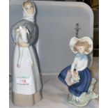 2 Lladro figures - girl with flowers; girl with lamb 31 & 27cm