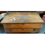 An small oak travel lock chest with single draw, brass handles.