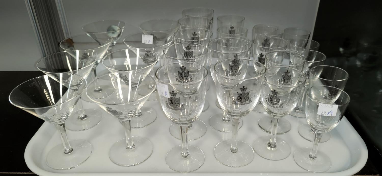 A part suite of lead crystal glasses from the Hong Kong & Shanghai Hotel: cocktail; wine; sherry;