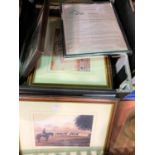 Ahallmarked silver photo frame and framed pictures relating to horse racing