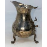 A Georgian hallmarked silver cream jug, London, possibly 1746 (handle a.f.)
