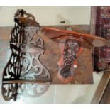 A wall hanging corner whatnot; 2 mahogany wall shelves